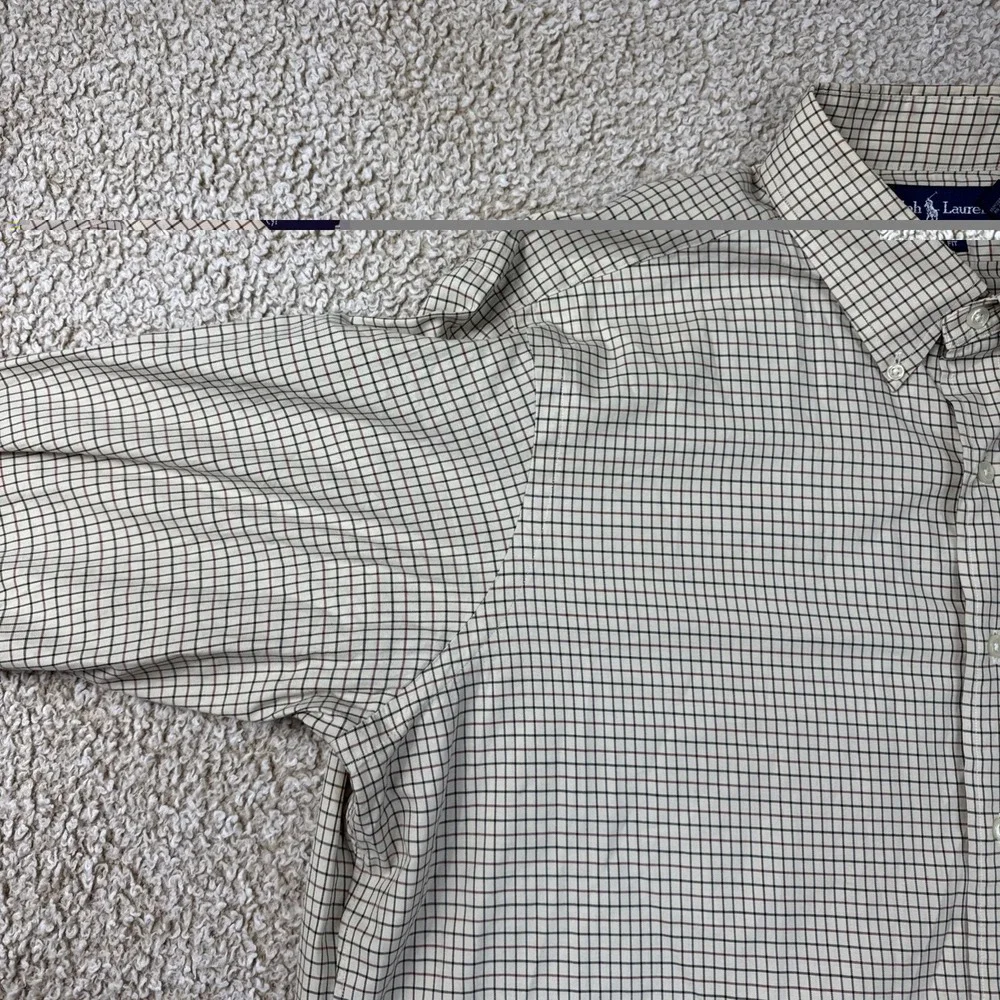 Ralph Lauren Button Down Shirt Mens XL Cream Tattersall Check Classic Fit Cotton